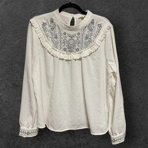 Hidden Alley Ivory Embroidered Ruffle Blouse‎ Boho Cottagecore Romantic Top